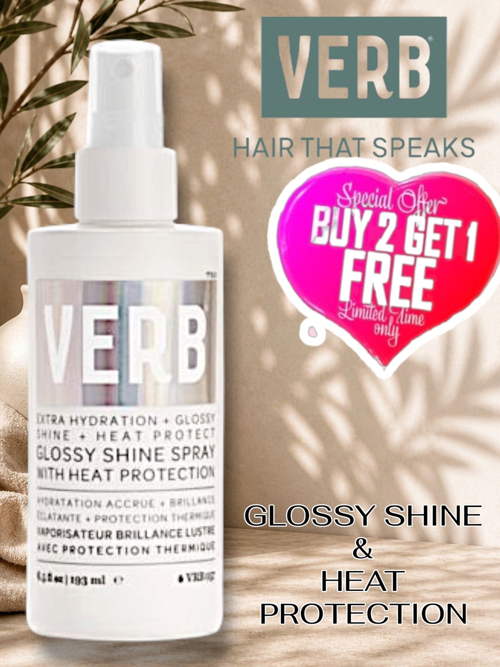 VERB GLOSSY SHINE SPRAY WITH HEAT PROTECTANT NEW FULL SIZE